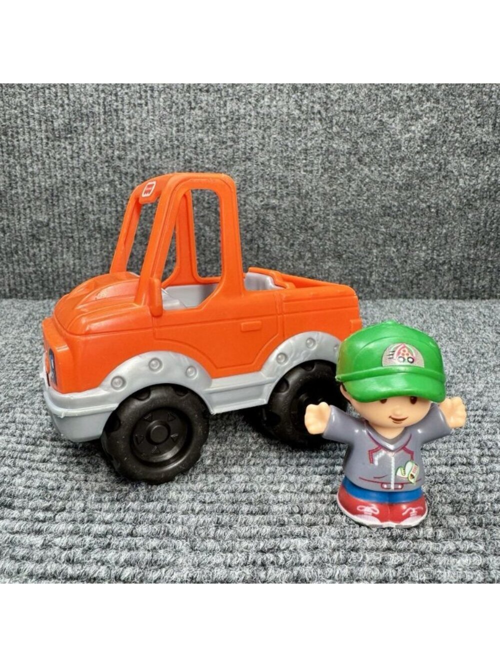 Fisher Price Little People Orange Truck Jeep Car Help A Friend + Boy Figure Tow